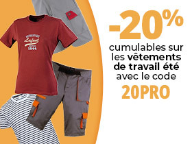 Promotion -20 % sur les vêtements de travail été avec le code 20PRO