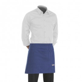 Tablier de Cuisine / Barman Court (couleur bleu motif fines rayures blanches) - EGOCHEF
