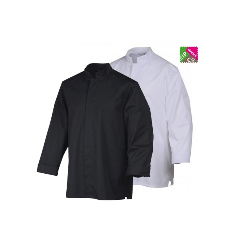 Veste de cuisine Stani, veste de cuisinier aspect chemise noire ou blanche, manche longue