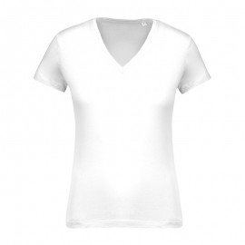 T-shirt de Travail Blanc 100% Coton Bio Col V Femme - TOPTEX