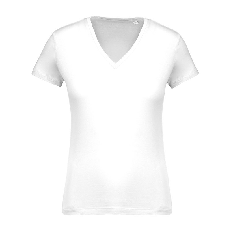 T-shirt de Travail Blanc 100% Coton Bio Col V Femme TOPTEX
