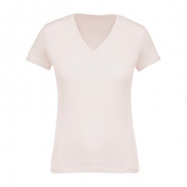 T-shirt de Travail Beige 100% Coton Bio Col V Femme - TOPTEX