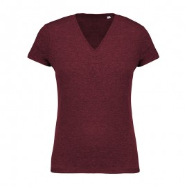 T-shirt de Travail Bordeaux 100% Coton Bio Col V Femme - TOPTEX