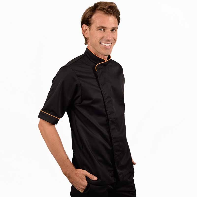 Veste de boucher Noire liseré Orange manches longues ou courtes