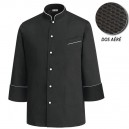 Veste de Cuisine noire dos aéré- Luca, bouton blanc et liseré blanc, idéal pour cuisinier
