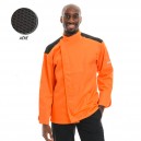 Veste de Cuisine Orange, Ego chef, qualité à petit prix, manche longue, avec touche de noir