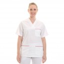 Tunique médicale blanche femme liseré Rose