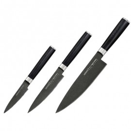 Set de 3 couteaux Chef + Eplucheur + Utilitaire MO-V STONEWASH - SAMURA