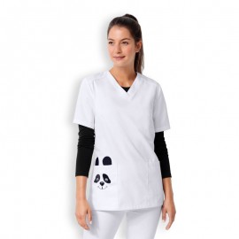 Tunique Médicale Manches Courtes Panda Blanche - CLINIC DRESS