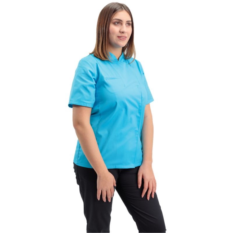 Veste de Cuisine Femme Californie Manches Courtes Bleu Turquoise - MANELLI