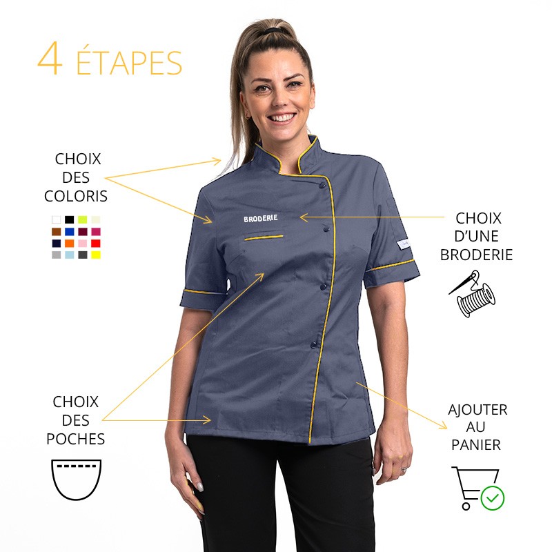 Créez et personnalisez votre veste de cuisine femme manelli sur-mesure à votre image.