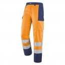 Pantalon de Travail Unisexe Haute Visibilité Fluo Base XP Orange FLuo et Bleu Marine CEPOVETT
