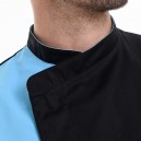 Détail du col de la veste de boucher avec bande bleu et noir gamme dual Manelli