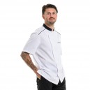 Veste de cuisine blanche pour homme de la marque Molinel avec détail liseré noir sur le col et les épaules