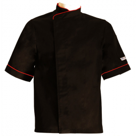 Veste de cuisine noire liseré rouge grande taille - MANELLI