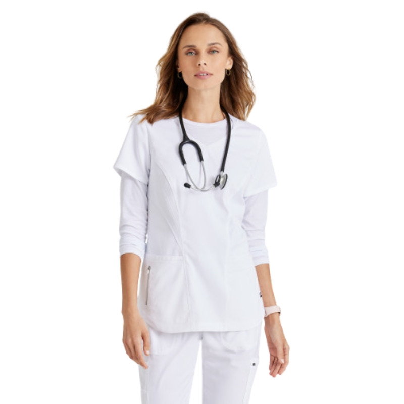 Tunique Médicale Femme Manches Courtes Blanc Modèle Carly - GREY'S ANATOMY BY BARCO de face