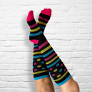 Chaussettes de Compression Multicolore à Pois et à Rayures talon rose