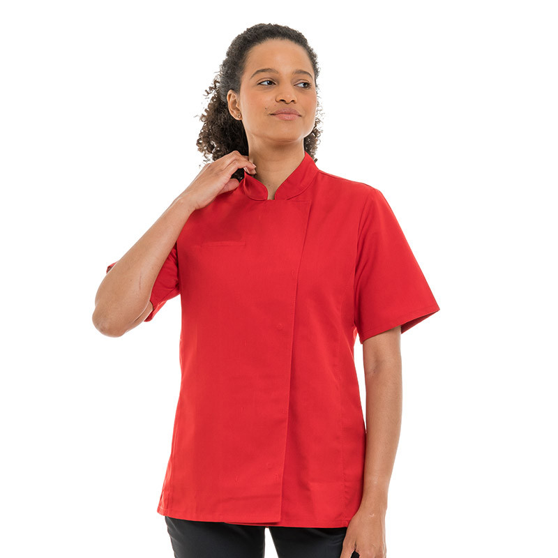 Veste de cuisine rouge  femme manches courtes Manelli de côté