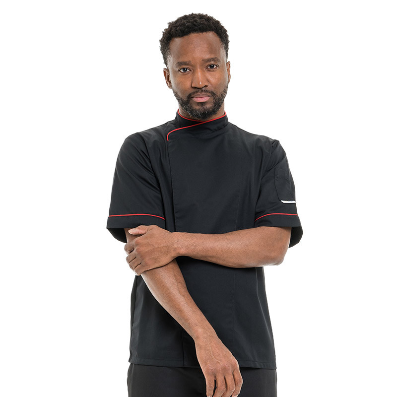 Veste de Cuisine Respirante Liseré Rouge MC - MANELLI