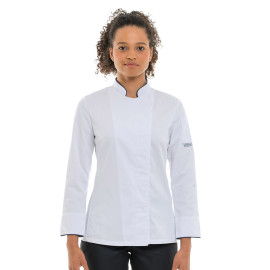 Veste de Cuisine Femme Blanche Liseré Bleu Marine - MANELLI