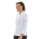 Veste de Cuisine Femme Blanche Liseré Bleu Marine - MANELLI