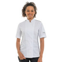 Veste de cuisine femme blanche liseré noir aération côté manches courtes Manelli