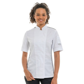 Veste de Cuisine Femme Blanche Liseré Noir Aération Côté Manches Courtes - MANELLI
