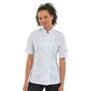 Veste de cuisine femme blanche liseré noir aération côté manches courtes Manelli