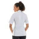 Veste de cuisine femme blanche liseré noir aération côté manches courtes Manelli