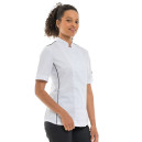 Veste de cuisine femme blanche liseré noir aération côté manches courtes Manelli