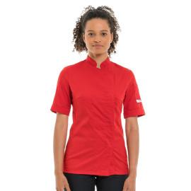 Veste de Bouchère Femme Manches Courtes Rouge - MANELLI