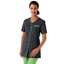 Blouse Esthéticienne Femme Manches Courtes Gris Anthracite Liseré Rose - CLINIC DRESS - 5