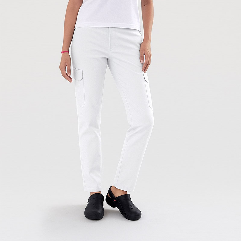 Pantalon de Cuisine Femme Poches Latérales Blanc - MANELLI