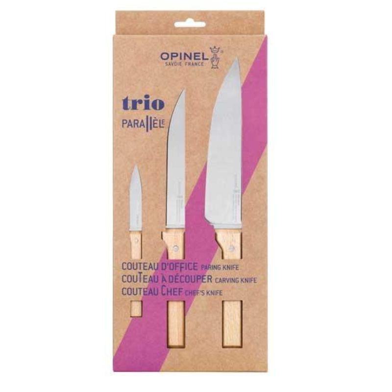 Coffret 3 couteaux – Gamme Parallèle – Inox X50CrMoV15 – Manche hêtre – OPINEL