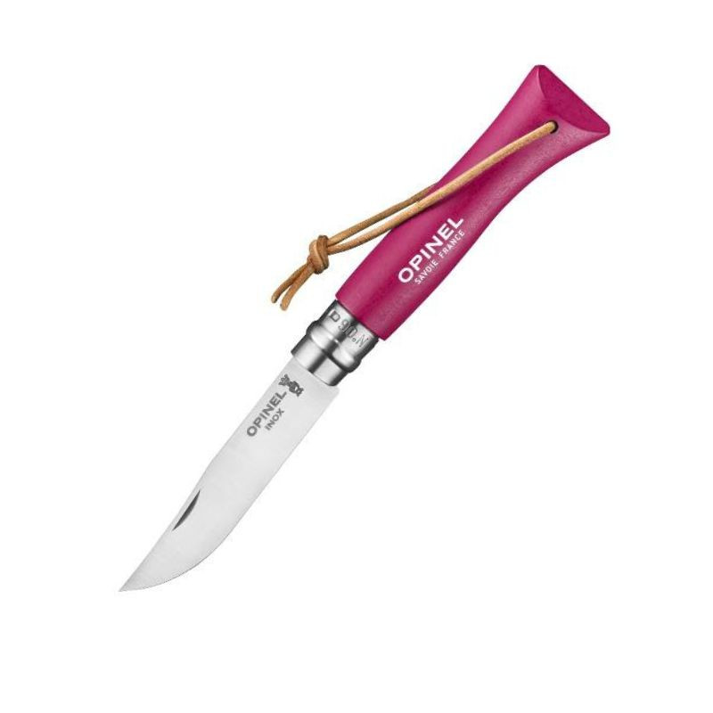 Couteau de Cuisine de Poche Lame Inox Manche Bois Framboise + Lien Cuir – OPINEL