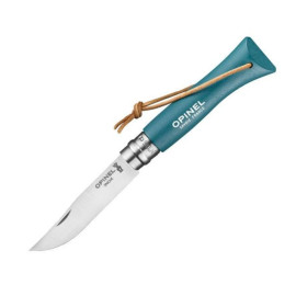 Couteau de Poche Lame Inox + Lien Cuir Manche Bois Turquoise - OPINEL