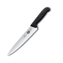 Couteau à Découper/Cuisine Lame Dentée 25cm Inox Manche Fibrox Noir - VICTORINOX