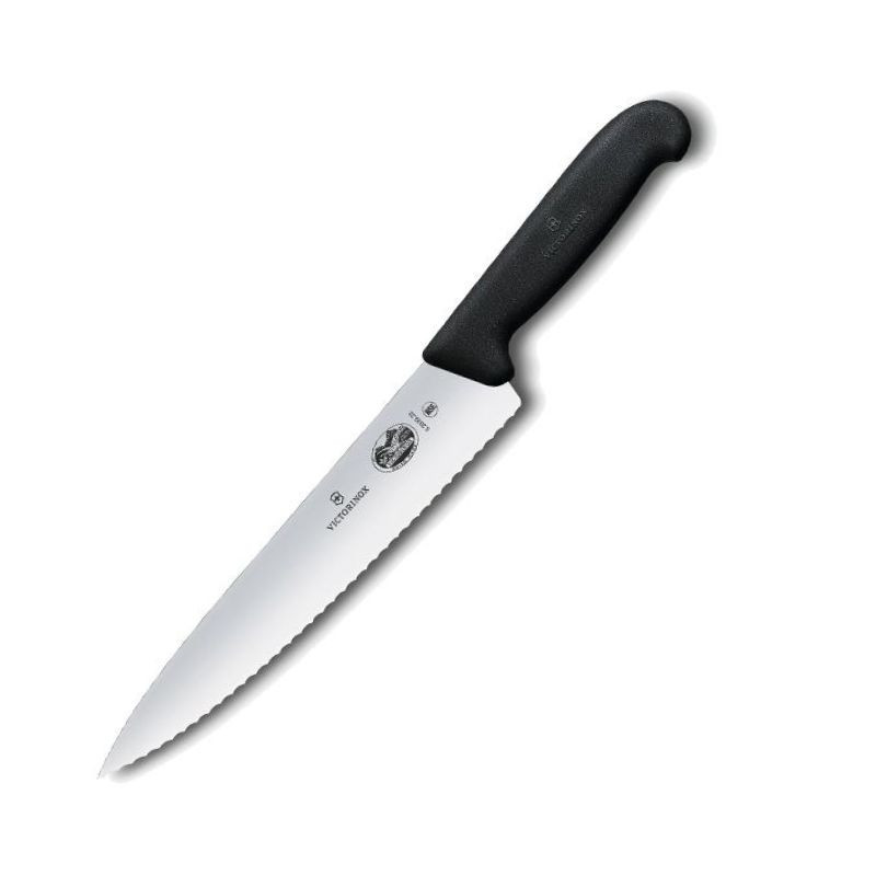 Couteau à Découper/Cuisine Lame Dentée 25cm Inox Manche Fibrox Noir - VICTORINOX