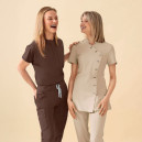 Blouse Esthéticienne Femme Manches Courtes BEIGE/MARRON - CLINIC DRESS