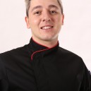 Veste de cuisine noire liseré rouge - MC ou ML, veste en polycoton