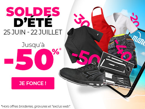 Les soldes d'été démarrent chez Manelli ! Jusqu'à -50% de remises sur vos vêtements pros, chaussures de sécurité et coutellerie ! Faites le plein de grandes marques, profitez-en !