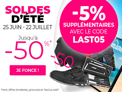 Soldes d'été Manelli : dernière démarque -5% supplémentaires sur la sélection ! Ne tardez pas pour achetez vos vêtements pros, chaussure de sécurité et coutellerie, jusqu'au 22 juillet !