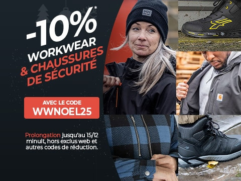 Prolongation -10% sur les vêtements de travail et chaussures de sécurité jusqu'au 15 décembre minuit avec le code WWNOEL25. Hors “exclus web" et autres codes de réduction.