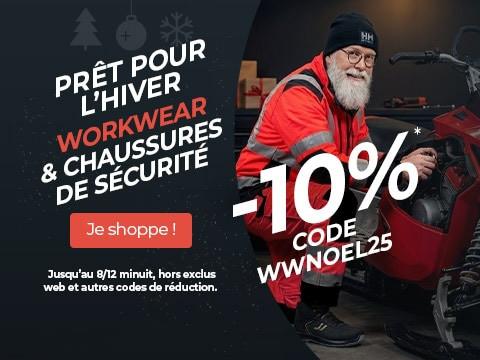 -10% sur les vêtements de travail jusqu'au 8 décembre minuit avec le code WWNOEL25. Hors “exclus web" et autres codes de réduction.