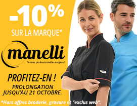 -10% sur la marque Manelli jusqu'au 21 octobre, hors offres broderie, gravure et "exclus web".