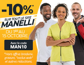 -10% sur tout le site jusqu'au 15 octobre avec le code MAN10 ! Hors offres broderie, gravure, "exclus web" et autres réductions.