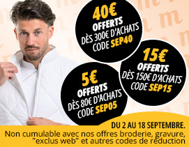 Vos achats sont récompensés, 40€ offerts dès 300€ d'achats code sep40, 15€ offerts dès 150€ d'achats code sep15 et 5€ offerts dès 80€ d'achats code sep05. Offre jusqu'au 18 septembre sur manelli.fr