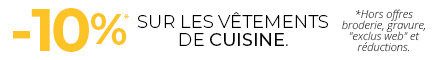 -10% sur les vêtements de cuisine ! Foncez et équipez-vous avec Manelli !