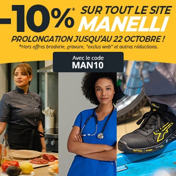 -10% sur tout le site jusqu'au 15 octobre avec le code MAN10 ! Hors offres broderie, gravure, "exclus web" et autres réductions.